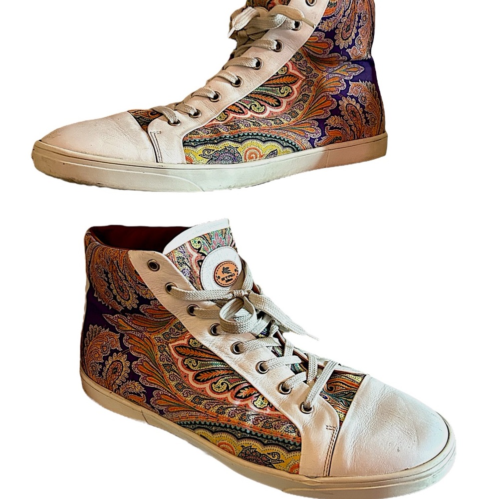 Paisley High-Top Sneakers - White and Multicolor